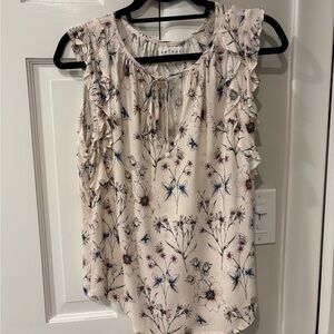 Velvet Floral Ruffle Sleeve Top - Cream